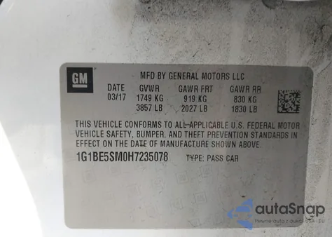 2017 Chevrolet Cruze Lt Auto из США, поврежденный, VIN 1G1BE5SM0H7235078